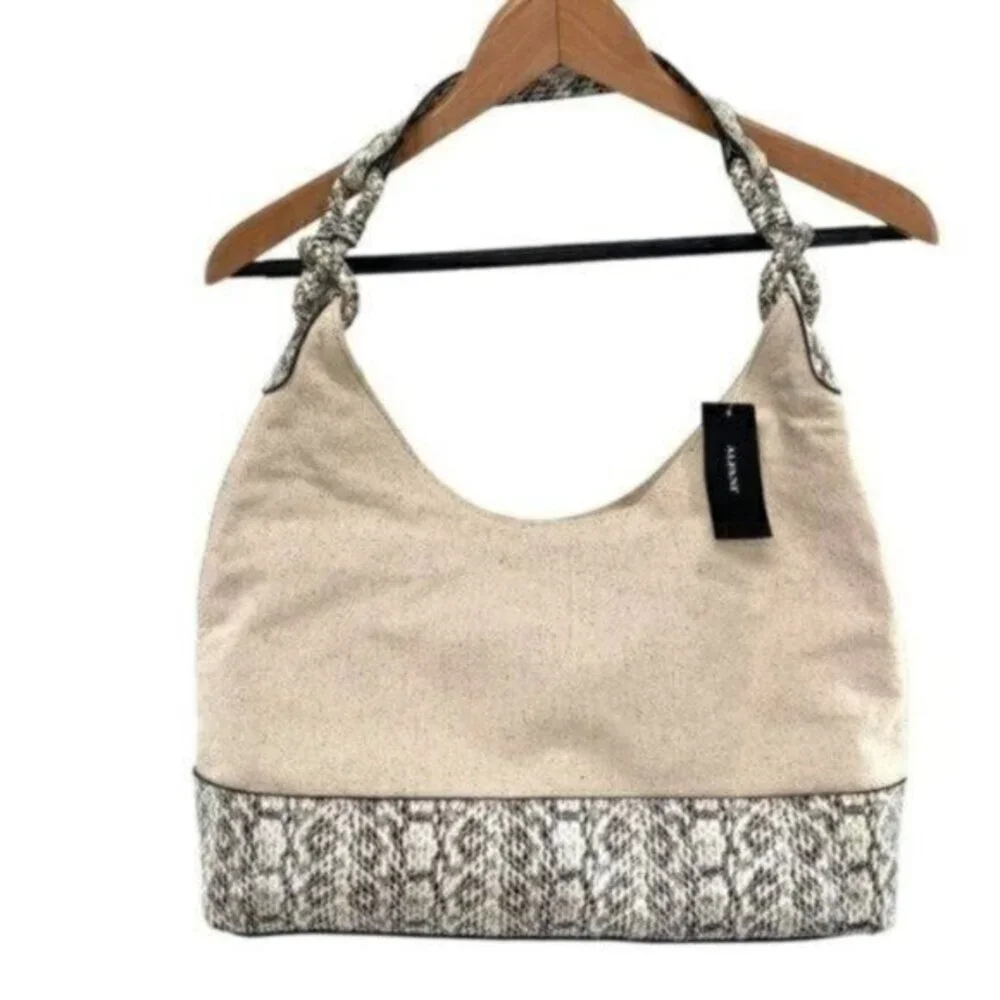 Alfani Hillary Canvas Hobo Shoulder Bag in Linen Snakeskin New